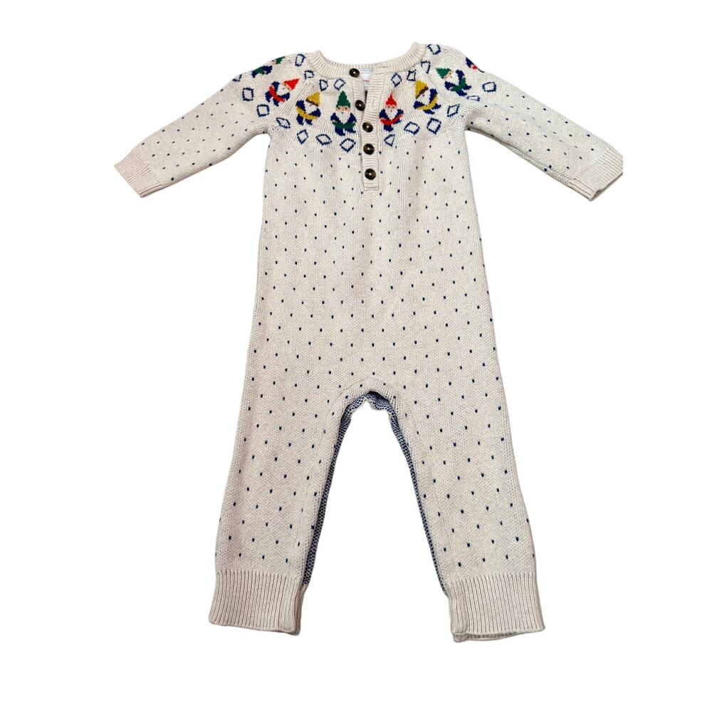 Hanna Andersson Knit Gnome Romper 2T White Blue Polka Dot Holiday Sweater